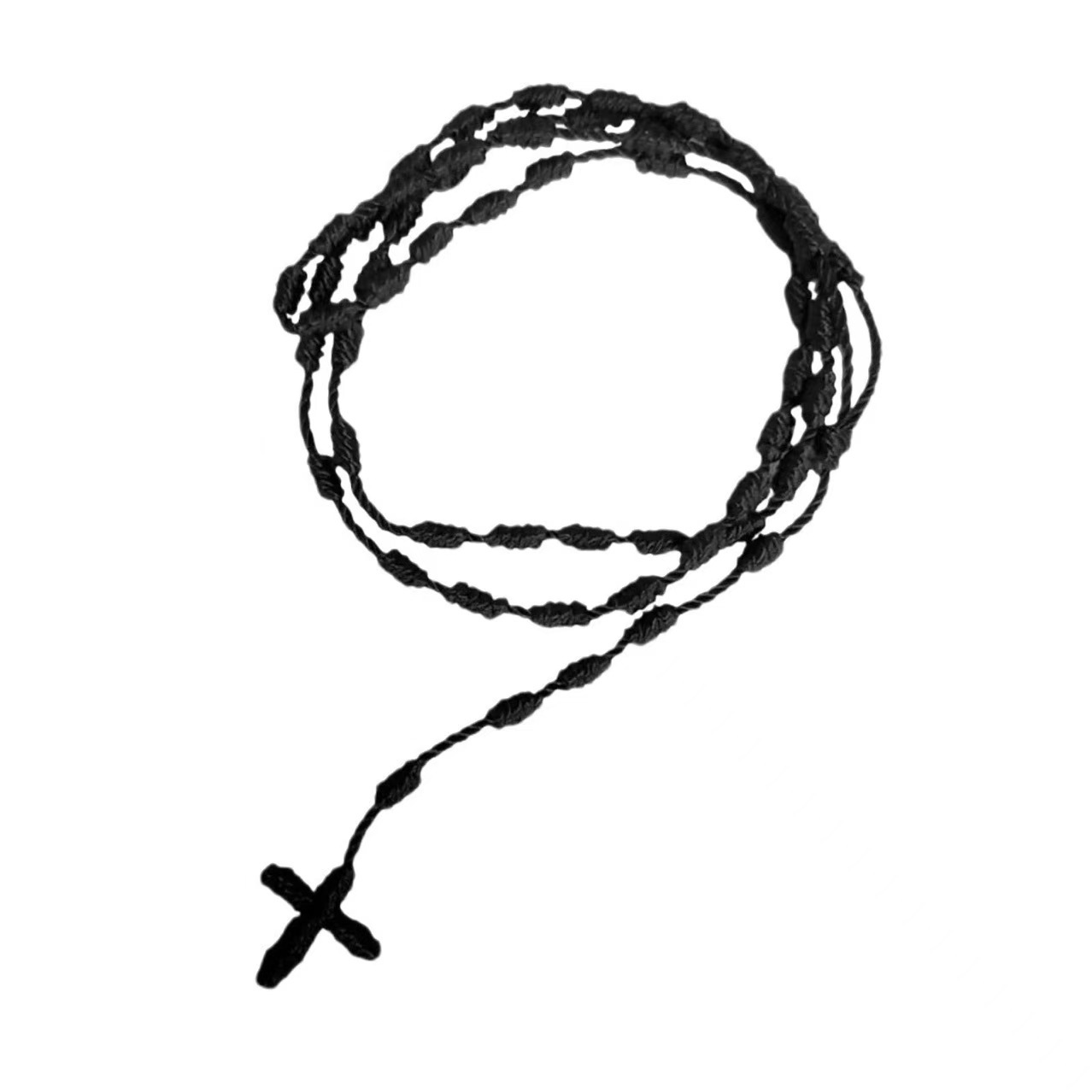 Hand-Knotted Beaded Cross Necklace, Non-Metal Bead Chain